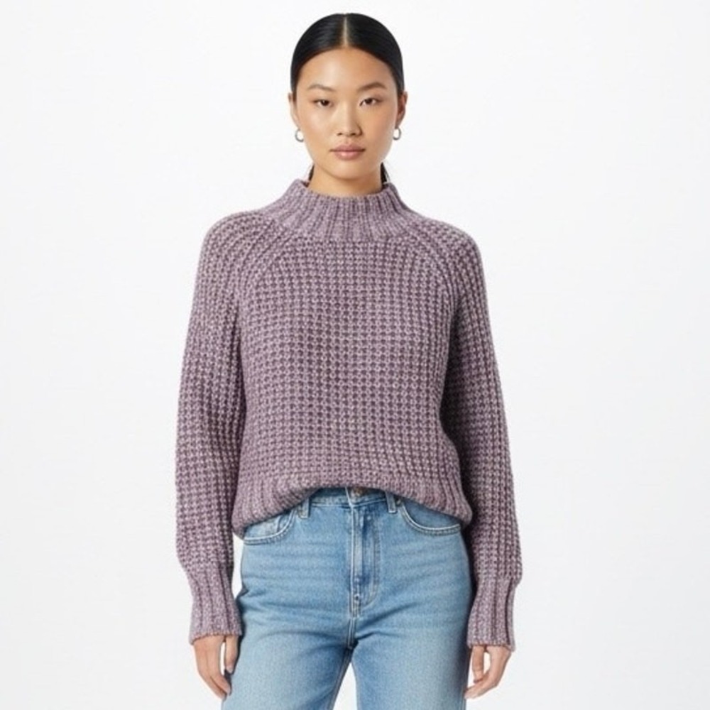 SO Waffle Knit Raglan Mock Neck Sweater Purple Cozy Cropped Pullover Size M